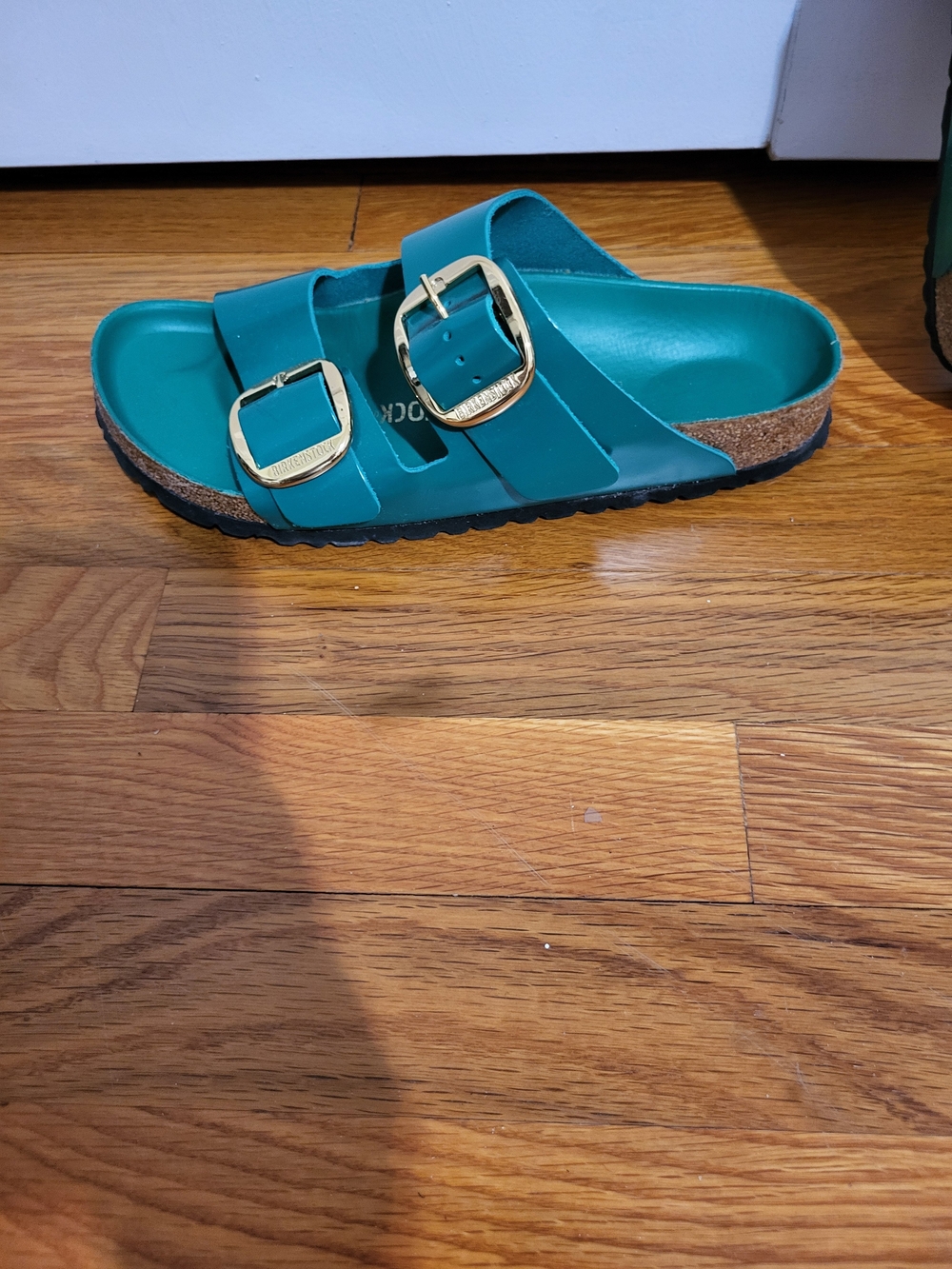 Birkenstock Green Two-Buckle Sandals with Gold Buckles - Picture 2 of 4